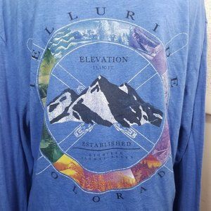 Duck Co Mens T-Shirt Large Blue Telluride Colorado Graphic Print Long Sleeve Ski